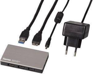 HAMA 54544 USB3.0 HUB 1:4 FOR ULTRABOOKS WITH POWER SUPPLY