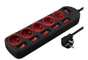 ESPERANZA ELK101KR RAINBOW 5-WAY POWER STRIP   1.5M BLACK/RED