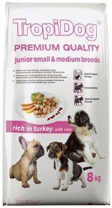 TROPIDOG ΤΡΟΦΗ ΣΚΥΛΟΥ TROPIDOG PREMIUM JUNIOR SMALL-MEDIUM BREEDS ΓΑΛΟΠΟΥΛΑ - ΡΥΖΙ 8KG