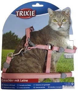 ΣΕΤ ΓΑΤΑΣ TRIXIE HARNESS WITH LEAD 26-37CM ΡΟΖ