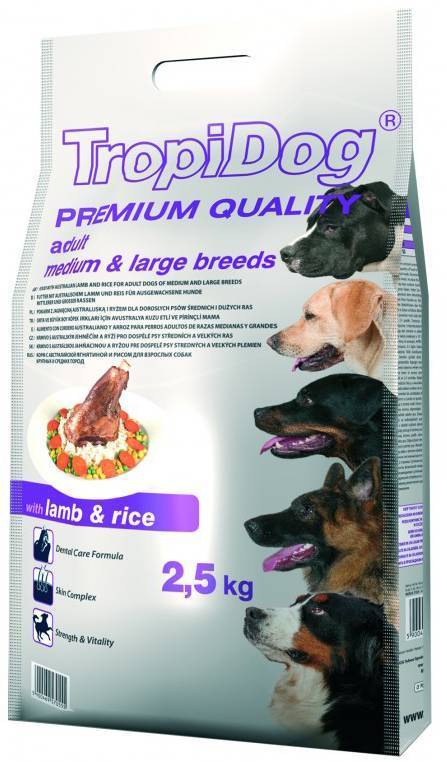 TROPIDOG ΤΡΟΦΗ ΣΚΥΛΟΥ TROPIDOG PREMIUM ADULT MEDIUM-LARGE BREEDS ΑΡΝΙ - ΡΥΖΙ 2.5KG
