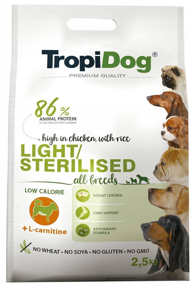 TROPIDOG ΤΡΟΦΗ ΣΚΥΛΟΥ TROPIDOG PREMIUM LIGHT ALL BREEDS ΚΟΤΟΠΟΥΛΟ - ΡΥΖΙ 2.5KG