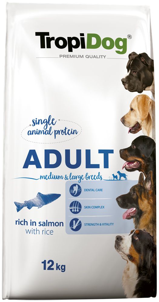 TROPIDOG ΤΡΟΦΗ ΣΚΥΛΟΥ TROPIDOG PREMIUM ADULT MEDIUM-LARGE BREEDS ΣΟΛΟΜΟΣ - ΡΥΖΙ 12KG