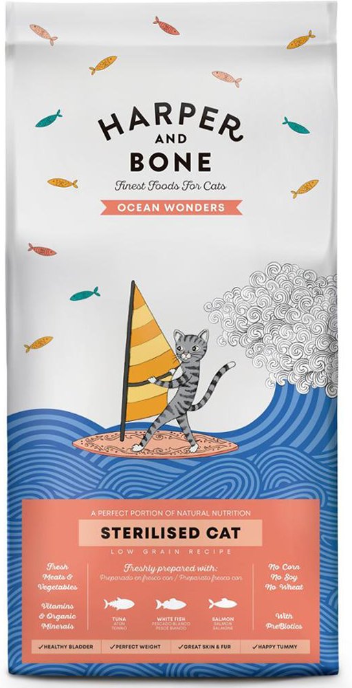 HARPER - BONE ΤΡΟΦΗ ΓΑΤΑΣ HARPER - BONE STERILISED OCEAN WONDERS ΤΟΝΟΣ-ΛΕΥΚΟ ΨΑΡΙ - ΣΟΛΟΜΟΣ 2KG