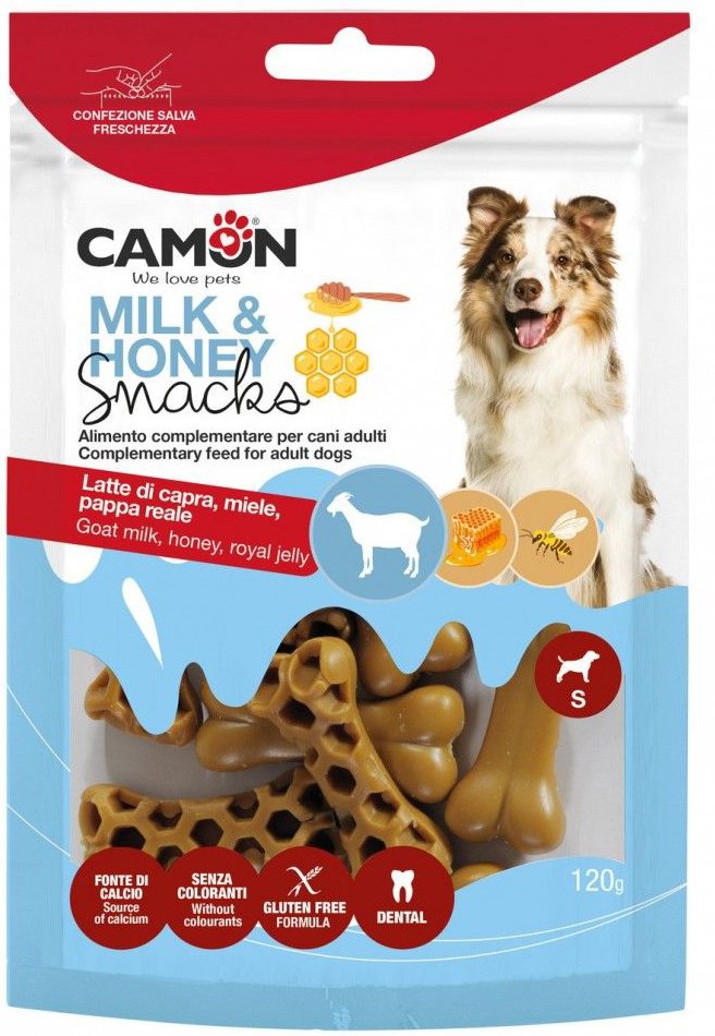 CAMON SNACKS CAMON ΜΕΛΙ ΚΑΙ ΓΑΛΑ SMALL ΓΙΑ ΕΝΗΛΙΚΟΥΣ ΣΚΥΛΟΥΣ (120GR)