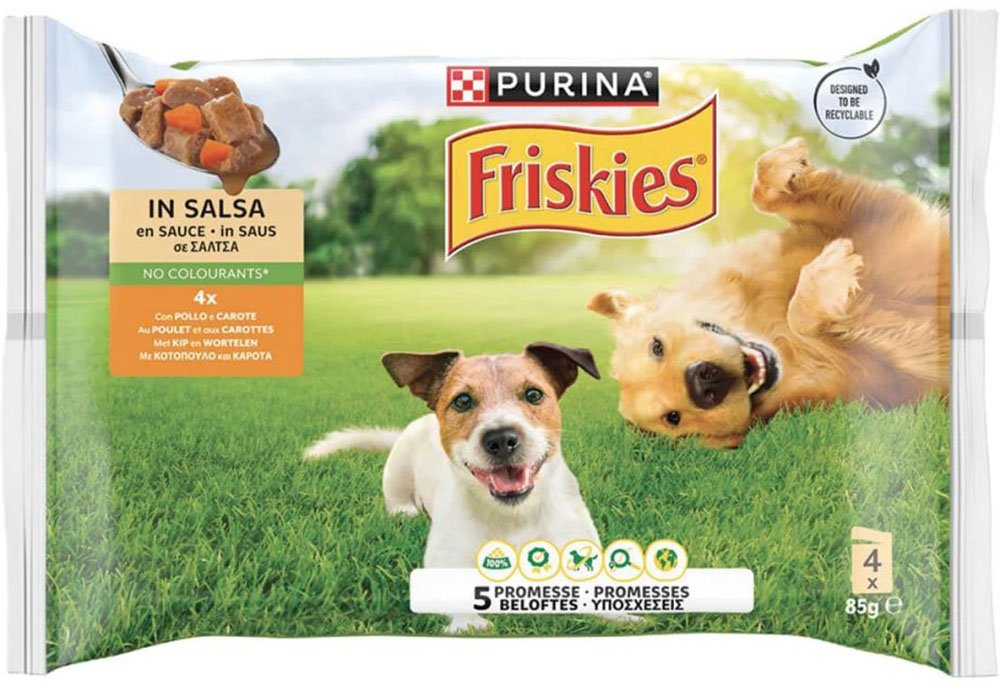 FRISKIES ΥΓΡΗ ΤΡΟΦΗ FRISKIES DOG ADULT ΚΟΤΟΠΟΥΛΟ - ΚΑΡΟΤΑ ΣΕ ΣΑΛΤΣΑ (4ΤΜΧ X 85GR)