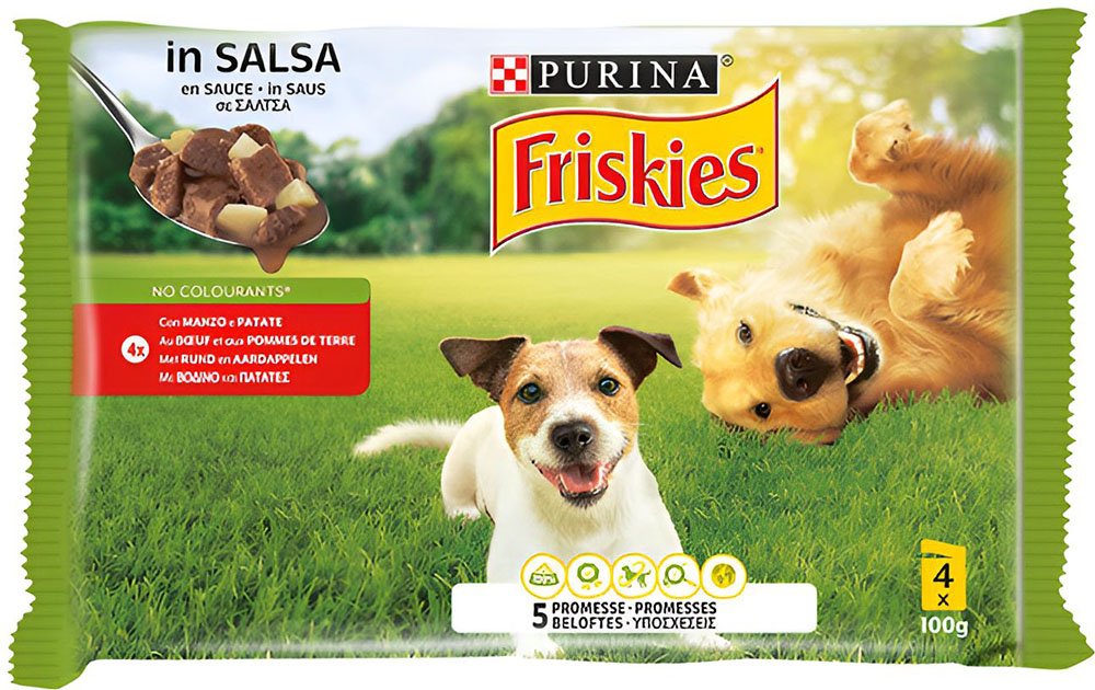 FRISKIES ΥΓΡΗ ΤΡΟΦΗ FRISKIES DOG ADULT ΒΟΔΙΝΟ - ΠΑΤΑΤΕΣ ΣΕ ΣΑΛΤΣΑ (4ΤΜΧ X 100GR)