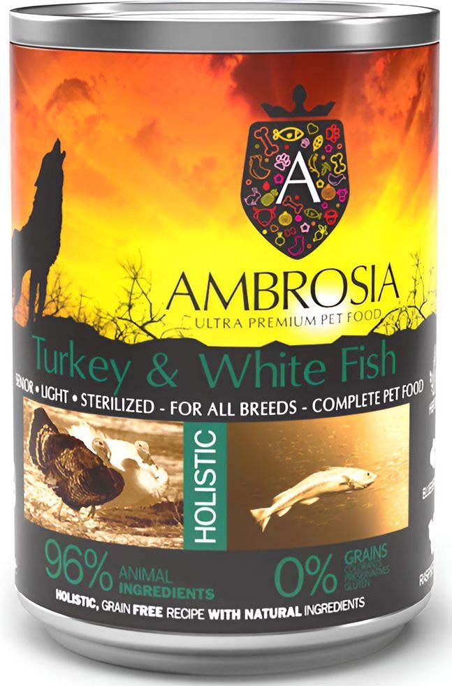 AMBROSIA ΚΟΝΣΕΡΒΑ ΣΚΥΛΟΥ AMBROSIA GRAIN FREE SENIOR - LIGHT ΓΑΛΟΠΟΥΛΑ - ΛΕΥΚΟ ΨΑΡΙ (400GR)