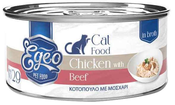 EGEO ΚΟΝΣΕΡΒΑ ΓΑΤΑΣ EGEO ADULT ΚΟΤΟΠΟΥΛΟ ΜΕ ΜΟΣΧΑΡΙ ΣΕ ΖΩΜΟ (70GR)