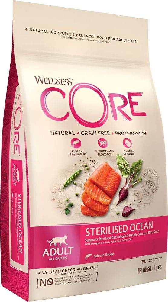 ΤΡΟΦΗ ΓΑΤΑΣ WELLNESS CORE STERILIZED OCEAN ΣΟΛΟΜΟΣ (4KG)