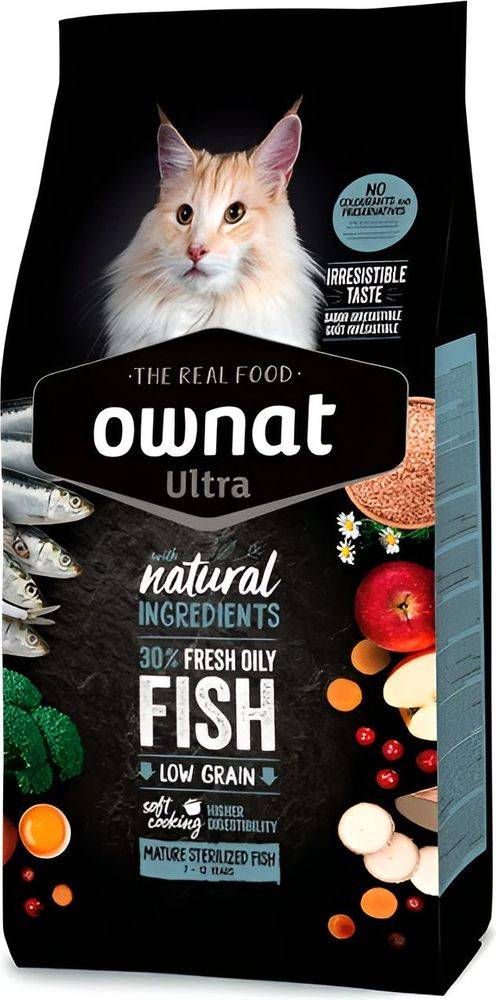 ΤΡΟΦΗ ΓΑΤΑΣ OWNAT ULTRA MATURE STERILIZED LOW GRAIN ΜΕ ΨΑΡΙ (1,5KG)