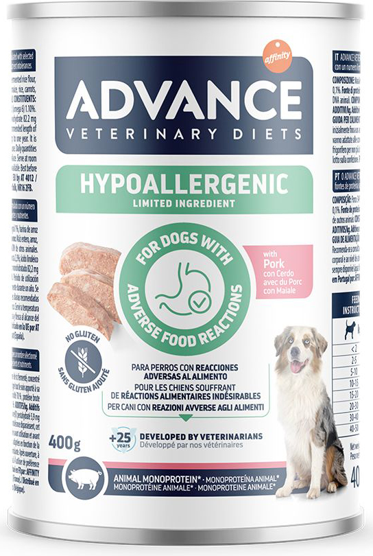 ΚΟΝΣΕΡΒΑ ΣΚΥΛΟΥ ADVANCE VET HYPOALLERGENIC ΧΟΙΡΙΝΟ (400GR)