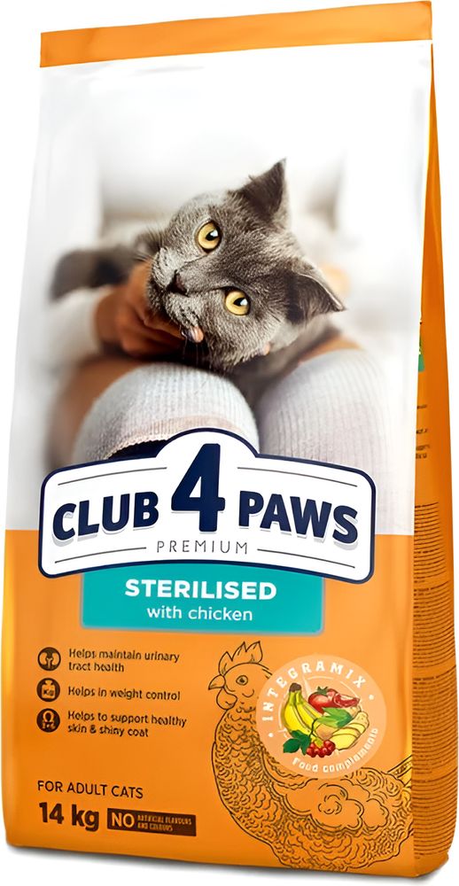 ΤΡΟΦΗ ΓΑΤΑΣ CLUB4PAWS ADULT STERILIZED ΚΟΤΟΠΟΥΛΟ (14KG)