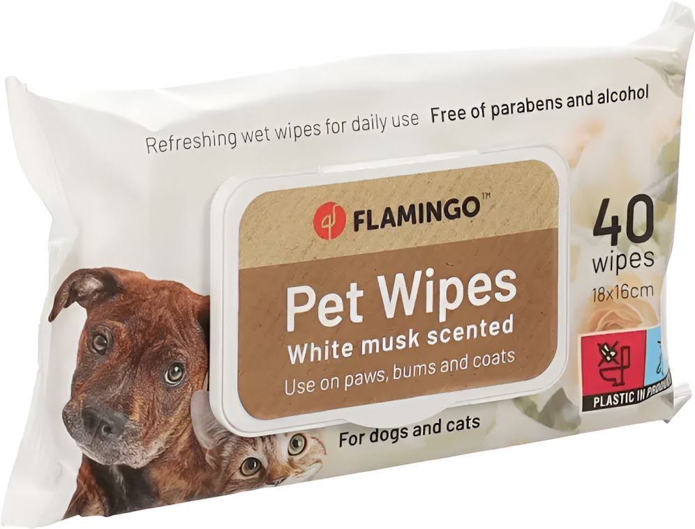 ΜΑΝΤΗΛΑΚΙΑ ΚΑΘΑΡΙΣΜΟΥ FLAMINGOPET WIPES WHITE MUSK (40TMΧ)