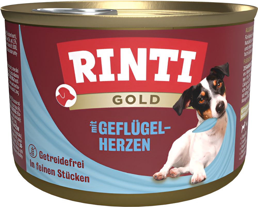 ΚΟΝΣΕΡΒΑ ΣΚΥΛΟΥ RINTI GOLD POULTRY HEARTS ΜΕ ΠΟΥΛΕΡΙΚΑ (185GR)