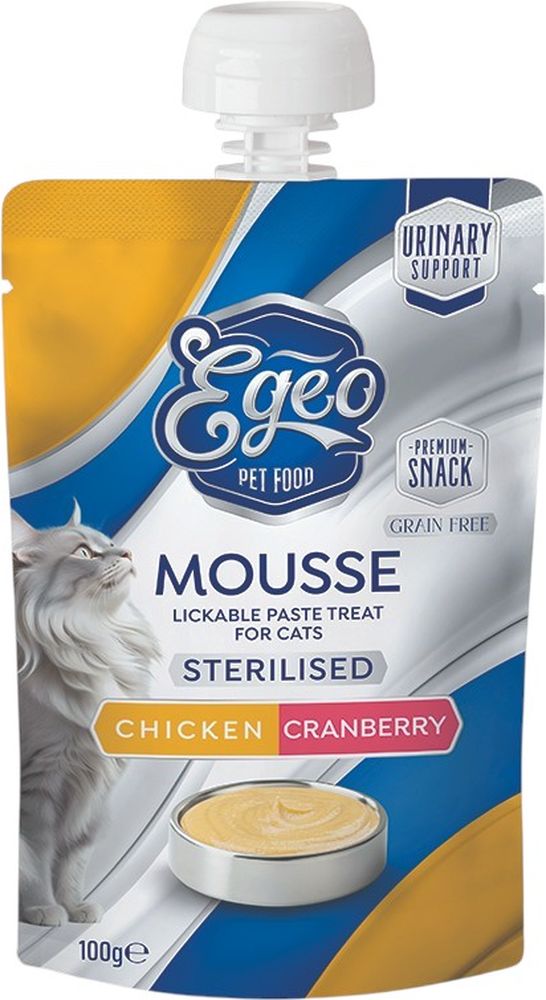 ΛΙΧΟΥΔΙΑ ΓΑΤΑΣ EGEO MOUSSE STERILISED ΚΟΤΟΠΟΥΛΟ ΜΕ ΚΡΑΝΜΠΕΡΙ (100GR)