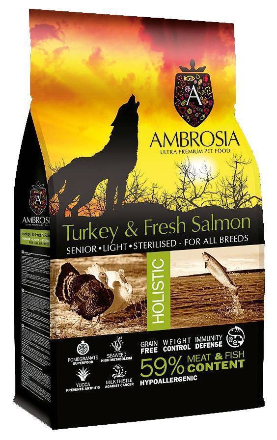 ΤΡΟΦΗ ΣΚΥΛΟΥ AMBROSIA GRAIN FREE ΦΡΕΣΚΙΑ ΓΑΛΟΠΟΥΛΑ - ΣΟΛΟΜΟΣ LIGHT STERILISED 12KG