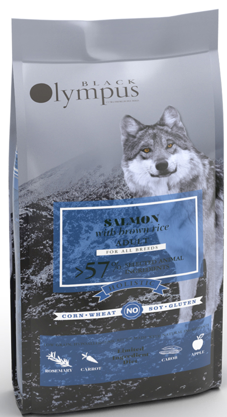 ΤΡΟΦΗ ΣΚΥΛΟΥ BLACK OLYMPUS MEDIUM ADULT ΣΟΛΟΜΟΣ - ΚΑΣΤΑΝΟ ΡΥΖΙ 12KG