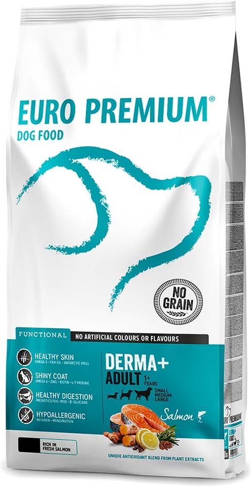 ΤΡΟΦΗ ΣΚΥΛΟΥ EUROPREMIUM ADULT MEDIUM DERMA ΣΟΛΟΜΟΣ (10KG)