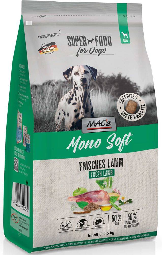 ΤΡΟΦΗ ΣΚΥΛΟΥ MACS DOG MONO GRAIN FREE SOFT ADULT ΑΡΝΙ (12KG /3Χ4KG)