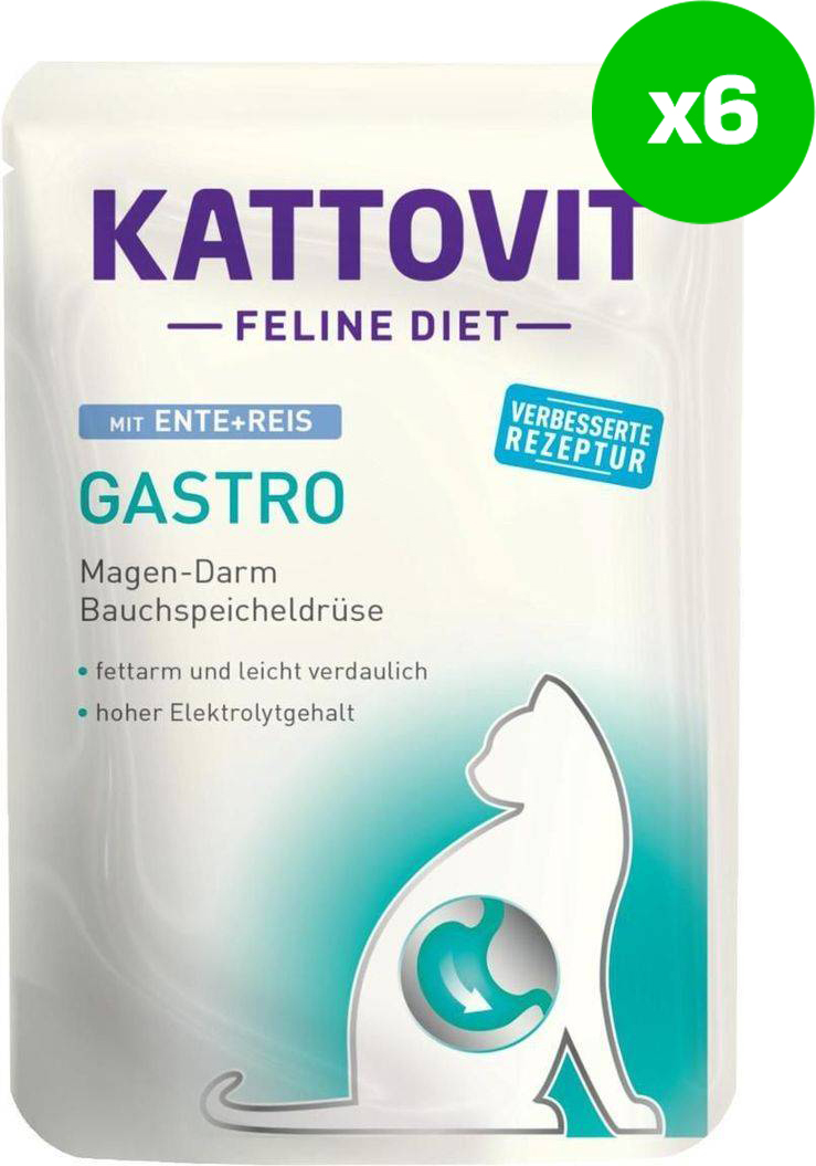 ΦΑΚΕΛΑΚΙ ΓΑΤΑΣ KATTOVIT GASTRO ΠΑΠΙΑ - ΡΥΖΙ (6 X 85GR)
