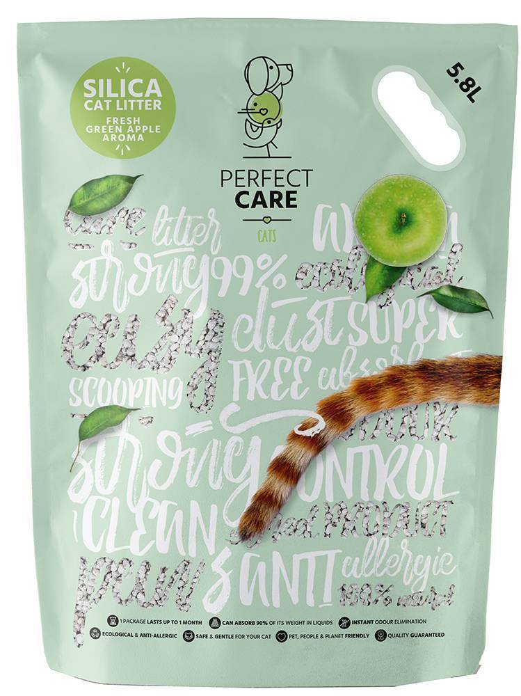 PERFECT CARE ΚΡΥΣΤΑΛΛΙΚΗ ΑΜΜΟΣ PERFECT CARE SILICA CAT LITTER ΠΡΑΣΙΝΟ ΜΗΛΟ 5.8LT