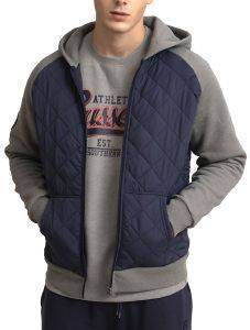 RUSSELL ATHLETIC ΜΠΟΥΦΑΝ RUSSELL ATHLETIC QUILT-HOODED BOMBER JACKET ΓΚΡΙ ΜΕΛΑΝΖΕ