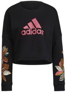 ADIDAS PERFORMANCE ΜΠΛΟΥΖΑ ADIDAS PERFORMANCE ADIDAS X FARM RIO PRINT LOOSE CROPPED FLEECE LOGO SWEATSHIRT ΜΑΥΡΗ