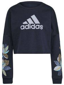 ADIDAS PERFORMANCE ΜΠΛΟΥΖΑ ADIDAS PERFORMANCE X FARM RIO PRINT LOOSE CROPPED FLEECE LOGO SWEATSHIRT ΜΠΛΕ ΣΚΟΥΡΟ