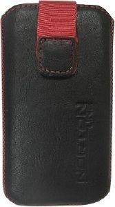 LEATHER POUCHE ANILINE CASE BLACK - RED SEW  NOKIA N8