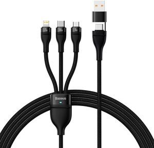 BASEUS CABLE 3IN1 FLASH II USB + TYPE-C TO LIGHTNING + TYPE-C + MICRO-USB 1.5M 3.5A BLACK 100W BASEUS CABLE 3IN1 FLASH II USB + TYPE-C TO LIGHTNING + TYPE-C + MICRO-USB 1.5M 3.5A BLACK 100W