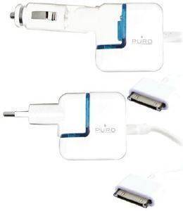 PURO IPHONE TRAVEL + CAR CHARGER WHITE TPAPPLE