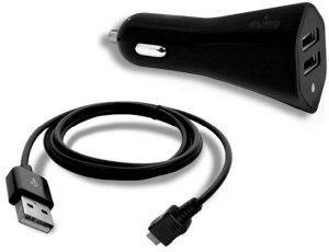 PURO CAR CHARGER 1A 2 USB PORT WITH MICRO USB CABLE BLACK