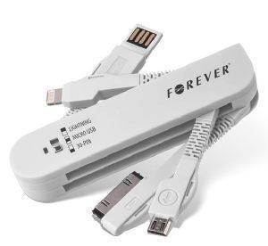 FOREVER 3IN1 USB CABLE FOR APPLE IPHONE 4/5 & MICRO USB WHITE