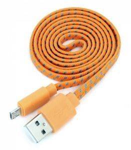 OMEGA OUFBFCO FABRIC BRAIDED MICRO USB TO USB FLAT CABLE 1M ORANGE