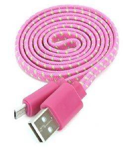 OMEGA OUFBFCP FABRIC BRAIDED MICRO USB TO USB FLAT CABLE 1M PINK