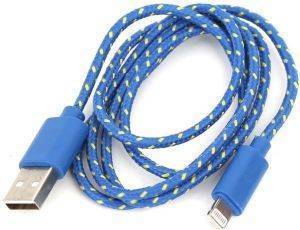 OMEGA OUFBIPCBLW FABRIC BRAIDED LIGHTNING TO USB CABLE 1M BLUE