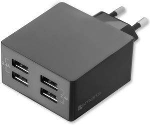 4SMARTS POWERPLUG QUAD UNIVERSAL USB CHARGER 4-PORT 4.8A BLACK