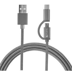 4SMARTS MICRO-USB & USB TYPE-C CABLE COMBO CORD 2M FABRIC GREY