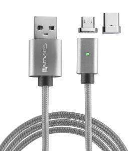 4SMARTS GRAVITYCORD MAGNETIC LIGHTNING & MICRO USB CABLE 1M GREY 2-PACK CONNECTORS