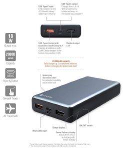 4SMARTS POWER BANK VOLTHUB 20000MAH POWER DELIVERY 18W & QC3.0 BLACK/GREY