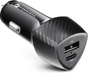 FORCELL CARBON CAR CHARGER TYPE C 3.0 PD20W + USB QC3.0 18W 5A CC50-1A1C BLACK (TOTAL 38W)