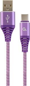 CABLEXPERT CC-USB2B-AMCM-2M-PW COTTON BRAIDED CHARGING CABLE USB TYPE-C PURPLE/WHITE 2 M CABLEXPERT CC-USB2B-AMCM-2M-PW COTTON BRAIDED CHARGING CABLE USB TYPE-C PURPLE/WHITE 2 M