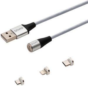 SAVIO CL-156 USB MAGNETIC CABLE 3 IN 1 TYPE-C, MICRO USB, LIGHTNING 2M