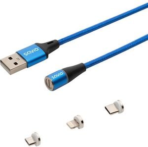 SAVIO CL-157 USB MAGNETIC CABLE 3 IN 1 TYPE-C, MICRO USB, LIGHTNING 2M