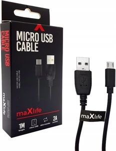 MAXLIFE CABLE MICRO USB FAST CHARGE 2A 1M BLACK MAXLIFE CABLE MICRO USB FAST CHARGE 2A 1M BLACK