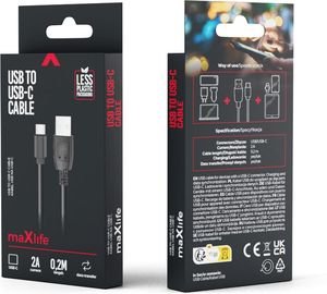 MAXLIFE CABLE TYPE-C FAST CHARGE 2A 20CM BLACK MAXLIFE CABLE TYPE-C FAST CHARGE 2A 20CM BLACK