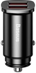 BASEUS SQUARE METAL CAR CHARGER DUAL QC3.0 30W MAX (QC3.0 / SCP / AFC) BLACK