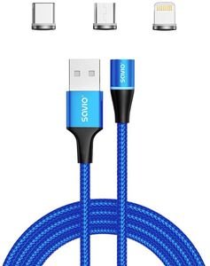 SAVIO CL-154 USB MAGNETIC CABLE 3 IN 1 TYPE-C, MICRO USB, LIGHTNING 1M