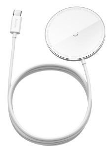 BASEUS SIMPLE MINI MAGNETIC WIRELESS CHARGER WITH TYPE-C CABLE 1.5M WHITE